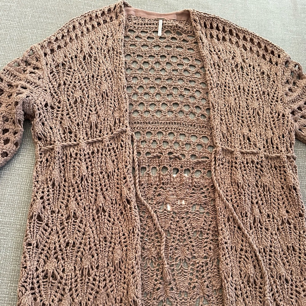 Free People Mauve Open-Knit Long Cardigan – Boardwalk Brown – Size Small (NWT) - Picture 12 of 12